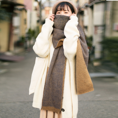 秋冬季日系小清新毛线仿羊绒针织围巾学生女可爱双面加厚保暖围脖