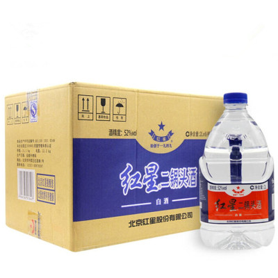 红星二锅头桶装酒52度高度清香型白酒2L*6瓶套装白酒整箱