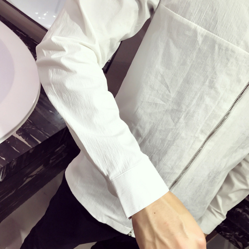 青年修身型长袖秋季2017年收口袖拉链门襟立领纯丁布 迪鲁奥(diluao)