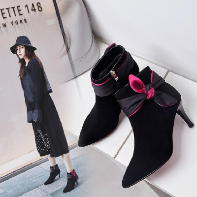 秋冬新款大码女鞋40-43码羊皮高跟鞋尖头小码短靴34大号女靴4142