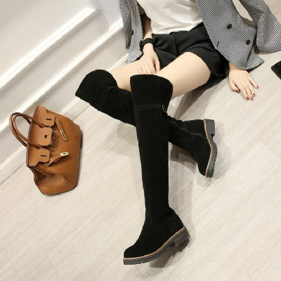 新款秋冬季长靴女平底跟靴子低跟磨砂靴过膝盖长筒靴女大码鞋