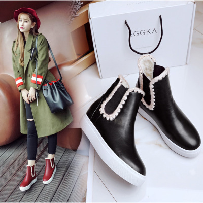 秋冬季新款切尔西短靴平底马丁靴厚底内增高英伦风雪地靴子潮