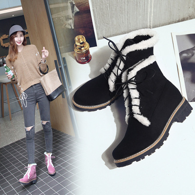 冬新款雪地靴保暖系带低跟防滑马丁靴时尚韩版休闲学生短靴女鞋子