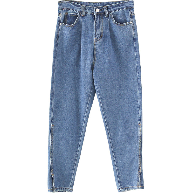 金大班921/沁蓝/韩版学生开叉显瘦直筒牛仔裤子女2017秋季新款 南瓜故