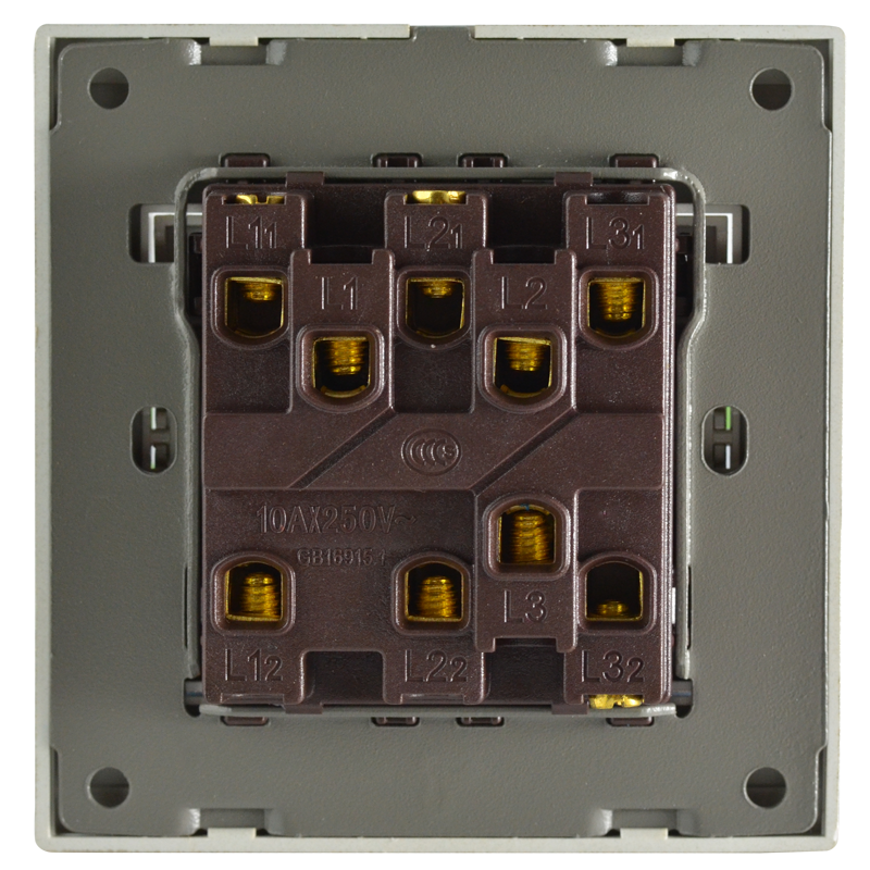 奇胜开关插座面板 三开双控 三位双联开关面板86型暗装304不锈钢拉丝