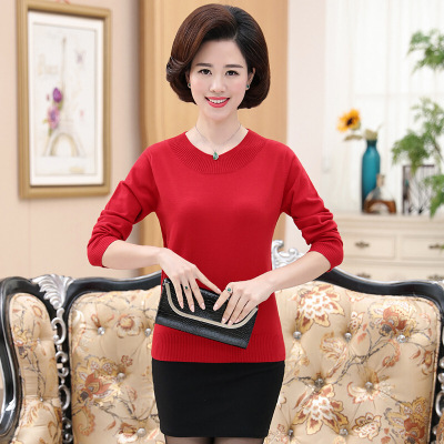 时尚妈妈装针织打底衫秋冬新款套头毛衣中老年女装短款羊毛衫