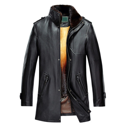 高端貂内胆水貂男款绵羊皮尼克服中长款水貂翻领皮草貂绒大衣