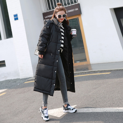 冬季时尚韩版新款长袖大码加厚气质连帽中长款休闲简约羽绒服