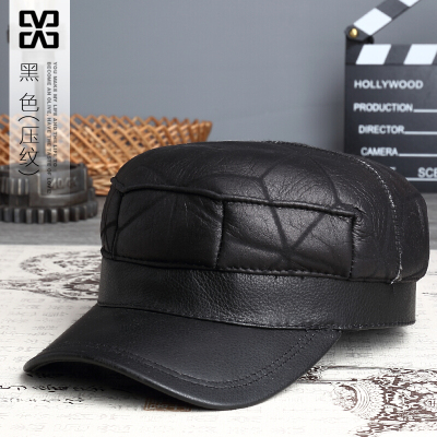 真皮帽子男冬帽冬天中老年羊毛加厚护耳帽平顶皮毛一体海宁皮帽