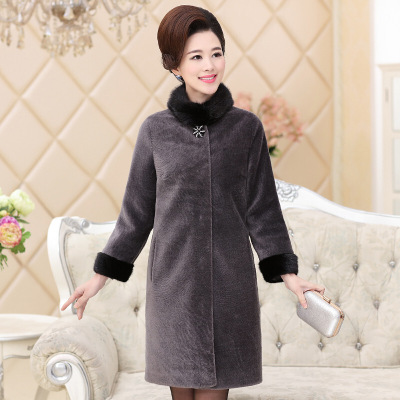 旗下中老年羊皮毛羊剪绒一大衣女中长款妈妈装真皮皮草水貂毛领外套冬