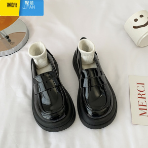 聚范英伦风小皮鞋女2024新款厚底玛丽珍日系百搭圆头一脚蹬乐福鞋