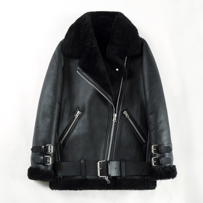 2017冬季新款皮毛一体外套女中长款美利奴机车款羊毛皮草