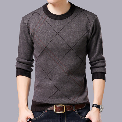 2017冬季新品男士毛衣时尚圆领拼色男装加厚保暖中年百搭羊毛衫