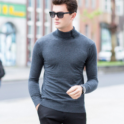 纯羊毛薄款高领提花毛衣男士纯色打底羊毛衫秋冬新款套头线衣
