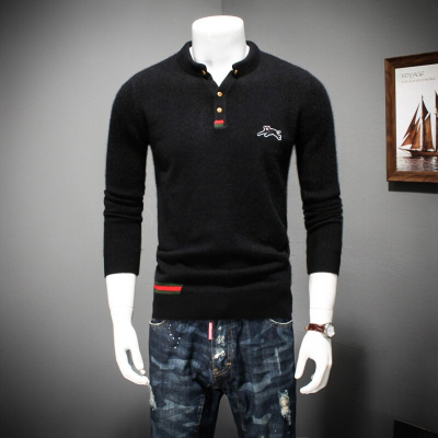 冬季男装加厚貂绒羊毛衫polo衫针织毛衣商务翻领打底山羊绒衫
