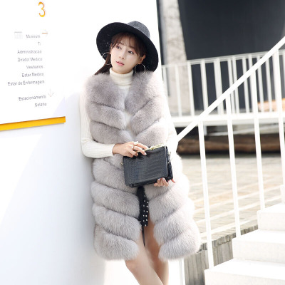 海宁秋冬新款整皮狐狸毛中长款皮草背心女外套