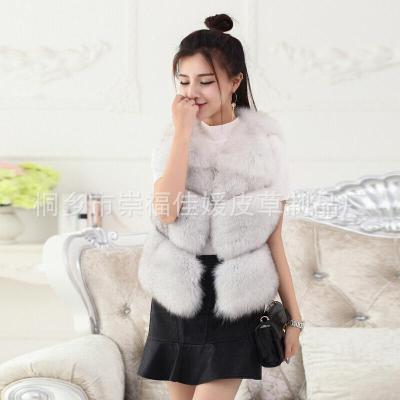 海宁整皮狐狸毛皮皮草外套女修身短款背心版