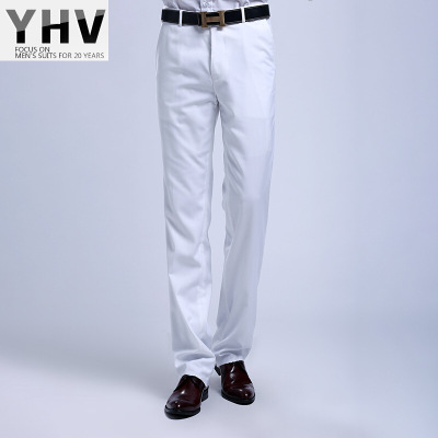 秋季男士西裤韩版修身商务休闲直筒工装裤新郎结婚礼服白色西装裤白色西裤