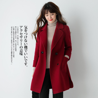 秋冬新款双面毛呢大衣女带扣纯羊毛修身显瘦加厚外套羊绒风衣