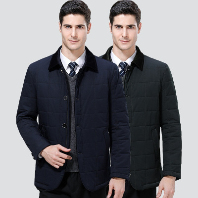 新款棉衣中年男装翻领休闲冬装保暖厚外套中老年爸爸装