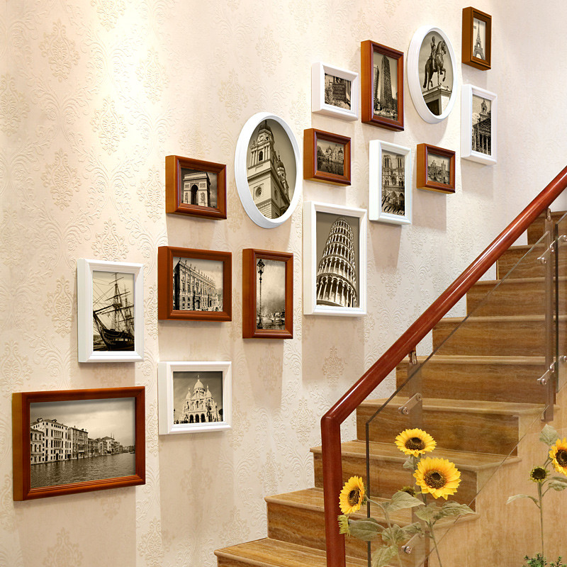 欧式楼梯照片墙创意楼道挂墙相框组合相片墙结婚礼物