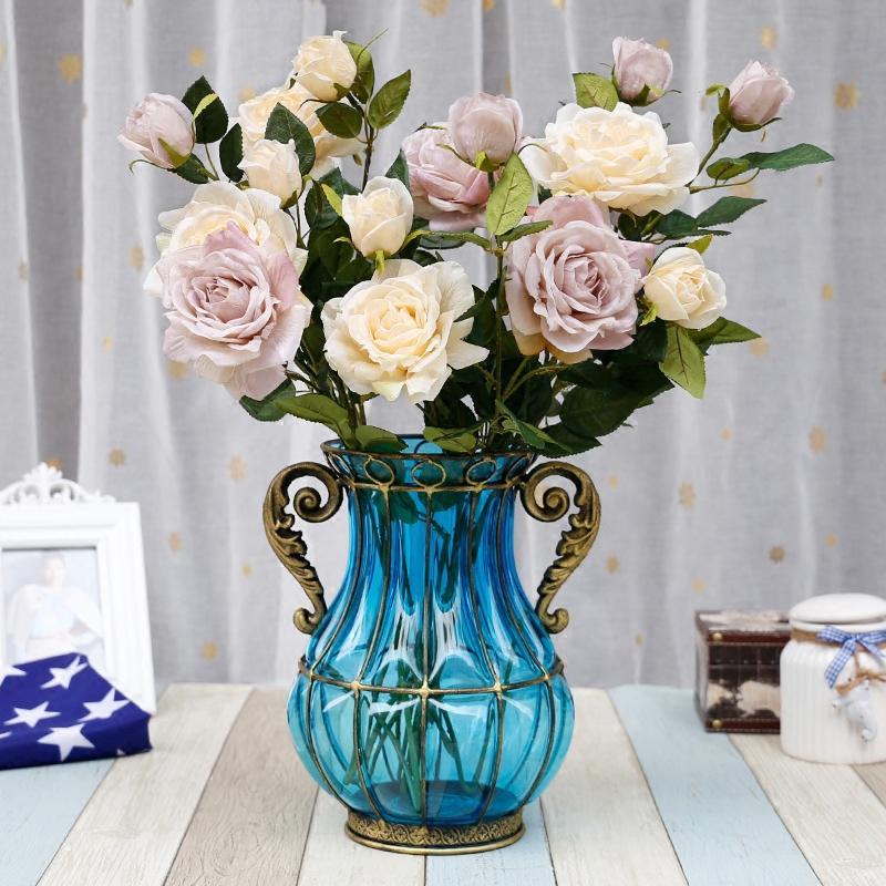 欧式创意花瓶装饰品摆件 现代简约客厅透明插花玻璃花瓶结婚礼物 闽威