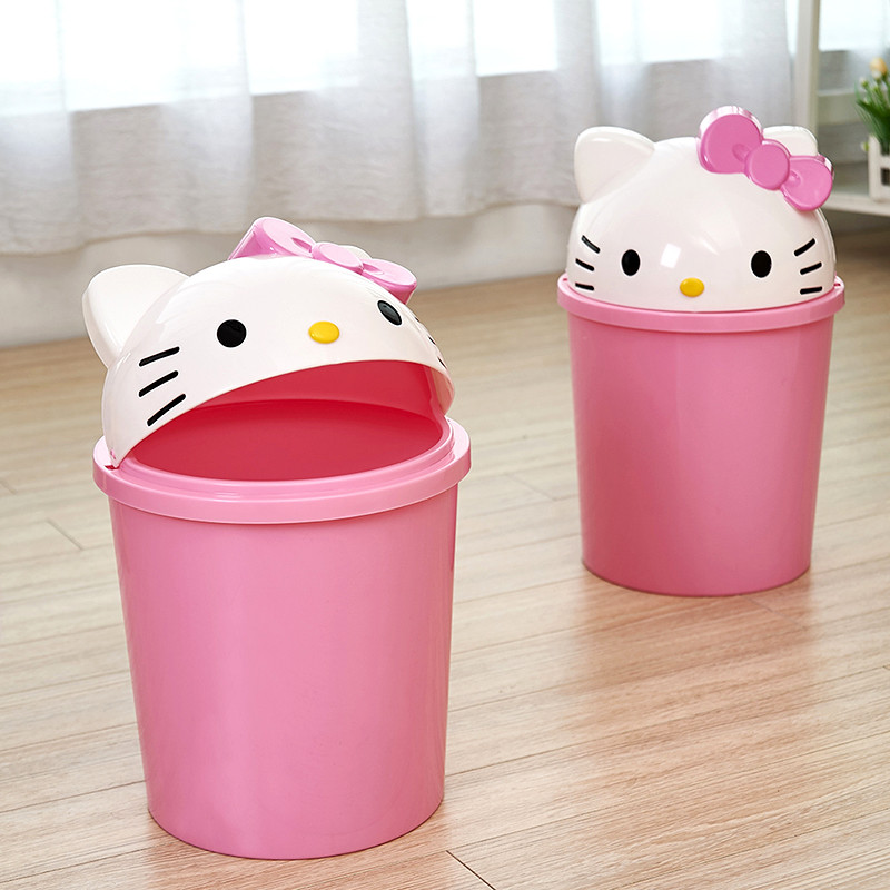 可爱卡通kt猫客厅塑料垃圾桶客厅家用hellokitty翻盖