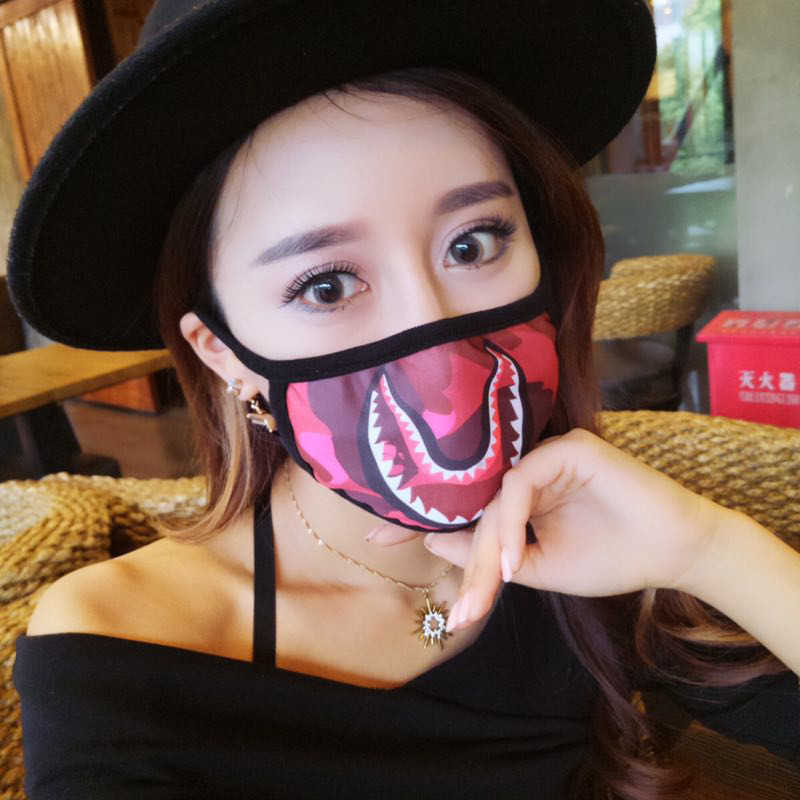 bape迷彩鲨鱼嘴口罩 猿人口罩 黑色酷帅创意个性时尚潮人口罩