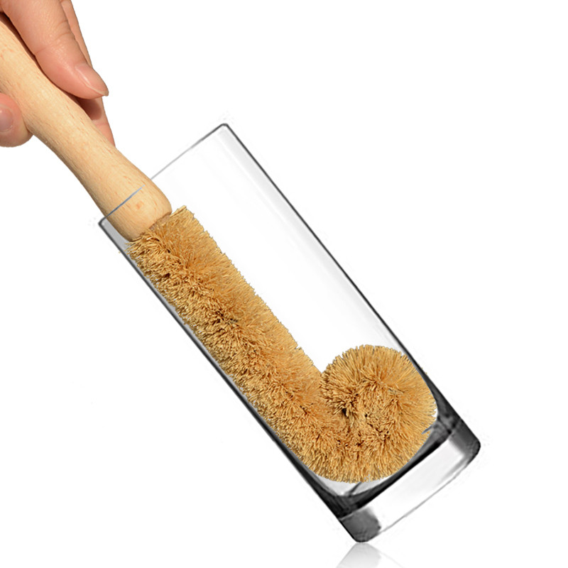 原木柄椰棕杯刷洗杯子刷 茶杯清洗刷清洁刷厨房长柄洗瓶刷子