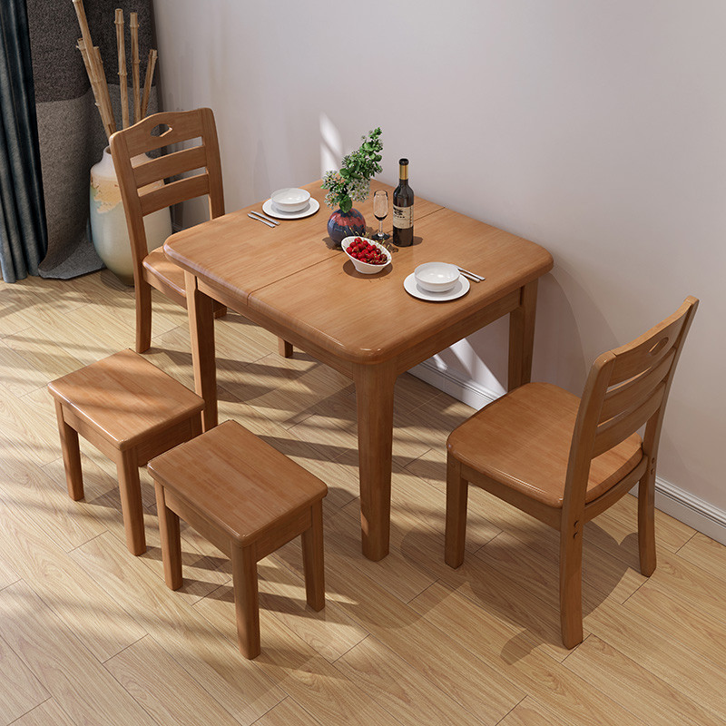 小户型可拉伸缩实木餐桌椅组合现代简约长方形4人家用折叠饭桌子6