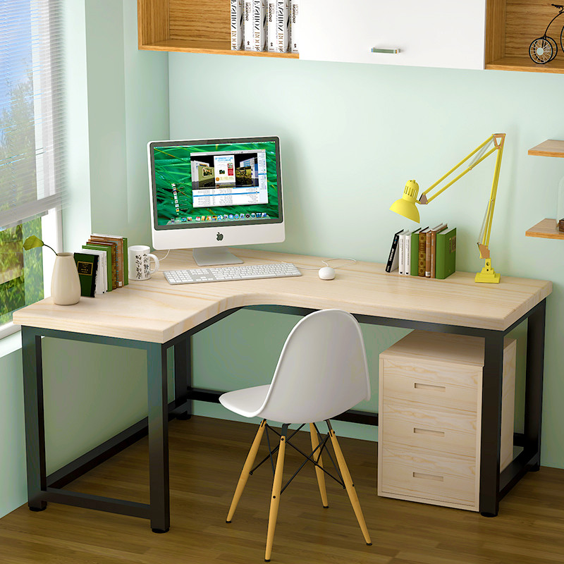 实木转角电脑桌家用台式办公桌现代简约转角书桌墙角拐角电脑桌子