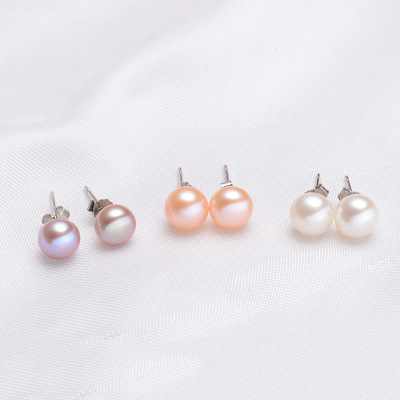 爱您(Ainin) 欧美简约淡水珍珠耳钉 2018新款925纯银耳环女式扁圆珍珠耳饰