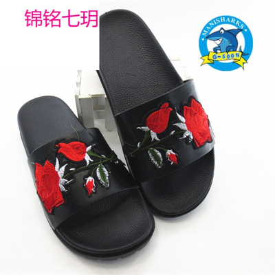 锦铭七玥新款玫瑰男款 时尚百搭男款工艺一字拖鞋