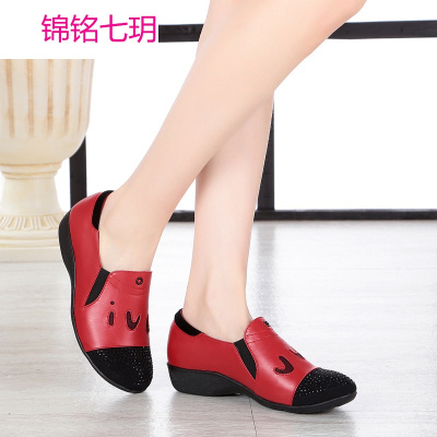 锦铭七玥懒人鞋圆头平底单鞋套脚坡跟真皮软底低帮大码女鞋学生鞋孕妇鞋