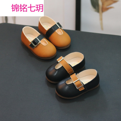 锦铭七玥2018春季女童小皮鞋英伦复古浅口单鞋宝宝软底鞋子婴儿学步鞋0-1