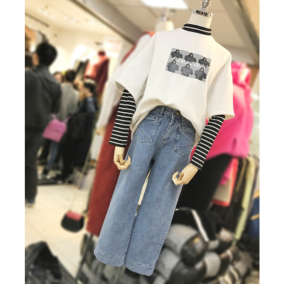 新款式春季大码女装胖妹妹胖MM两件套套装女假两件套头卫衣+阔腿牛仔裤-定制款