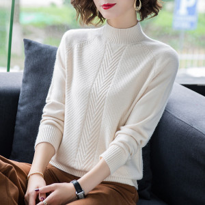 春春秋羊绒衫女半高领春秋装新款加厚羊毛衫女套头针织衫印花显瘦打底毛衣女专柜正品套头女士毛衣高端羊绒衫年轻漂亮打底衫女装