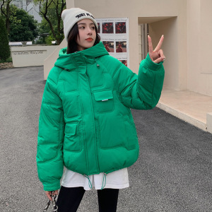 反季时尚韩版加厚冬季学生休闲面包服短款宽松小个子连帽棉衣外套