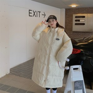 女式韩版宽松连帽棉衣冬季中长款加肥加大码面包服棉服过膝外套