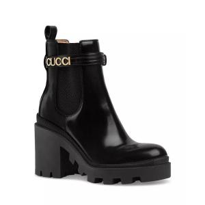 古驰Gucci女款Logo Strap High Heel Chelsea Boots时尚百搭轻便耐磨高跟鞋