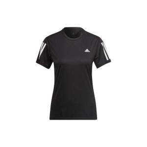 阿迪达斯Adidas 条纹Logo印花休闲运动 正肩袖T恤 女款 黑色 运动健身 舒适透气 H59274
