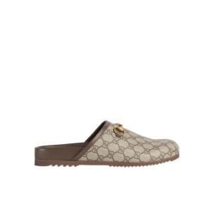 古驰(GUCCI)米色乌木色GGSupreme帆布皮革拼接金色硬件休闲穆勒鞋