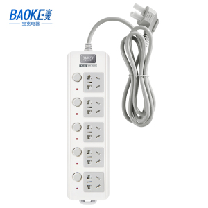 宝克(BAOKE)K425 插线板 新国标延长线插座5位分控独立开关 2500W MAX 白色 1个