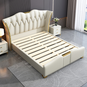 宜木雅居 意式轻奢皮床现代简约主卧大床婚床气压储物1.8米双人床软体皮床