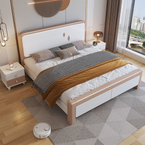 宜木雅居 北欧实木床白色现代简约1.8米主卧双人床1.5米轻奢储物收纳婚床