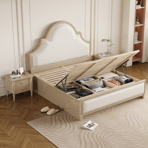 宜木雅居 美式实木床轻奢1.8米现代简约主卧双人床大床白色法式储物婚床
