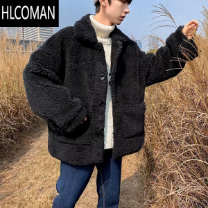 HLCOMAN2023冬装新款潮牌羔绒外套男韩版潮流宽松棉衣学生加绒加厚大衣