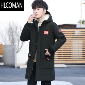 HLCOMAN2023年加绒加厚男士外套青少年风衣韩版修身中长款夹克棉衣