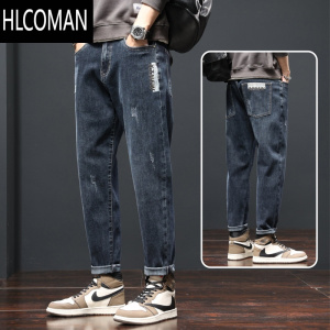HLCOMAN2023新款男士牛仔裤宽松直筒广州新塘秋季款冬季加绒男款裤子