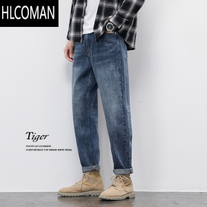 HLCOMAN2023新款美式复古牛仔裤男士宽松加绒加厚男生直筒长裤子男装